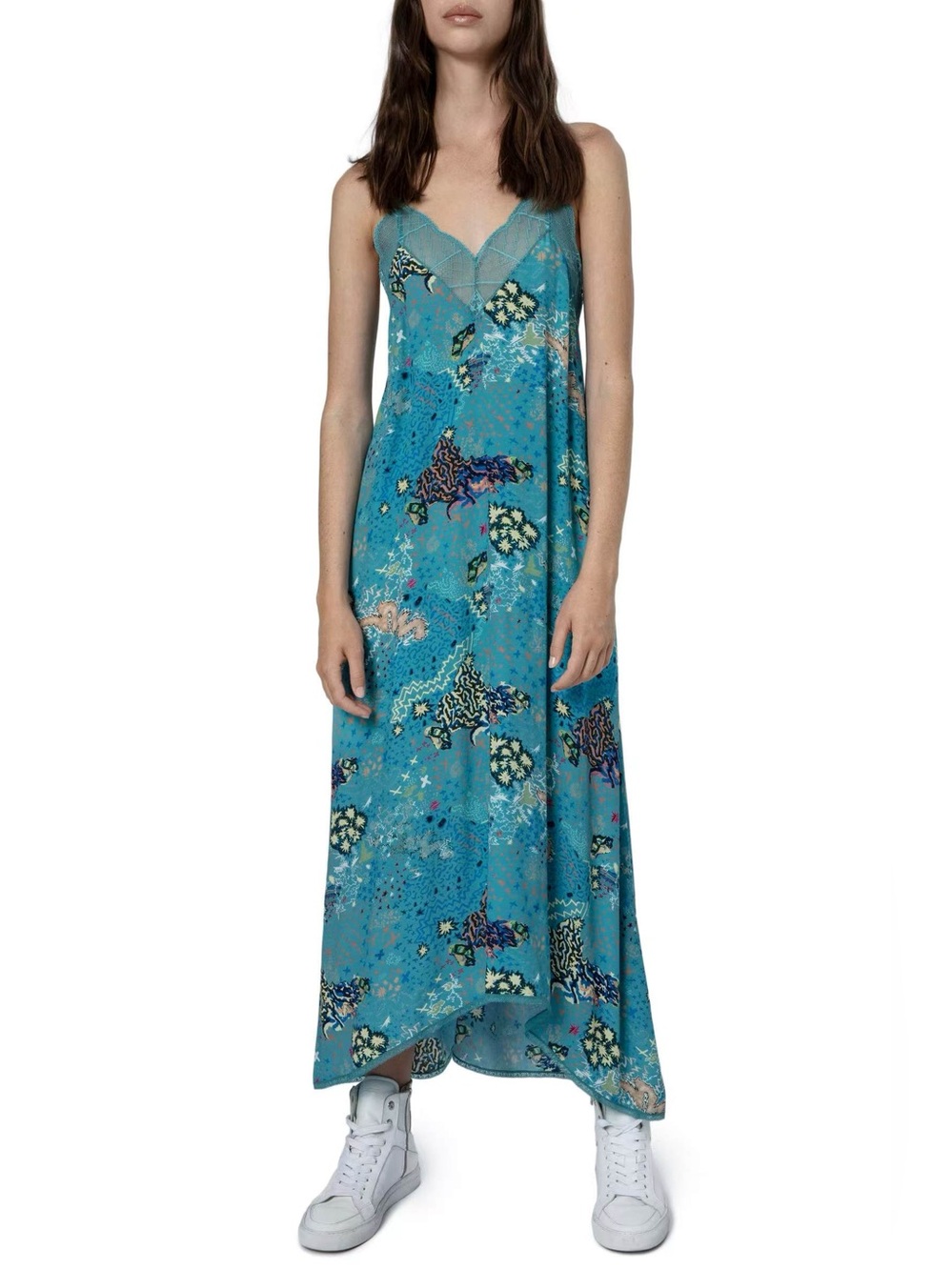 NWT $458 Zadig Voltaire Risty Glam Rock High-low Slipdress In Eucalyptus